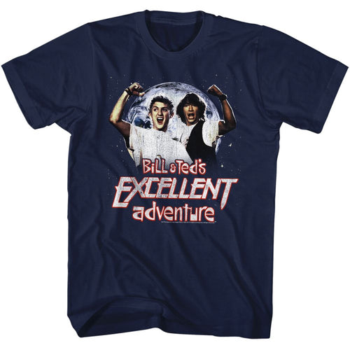 Navy Bill & Ted's Excellent Adventure t-shirt featuring Bill and Ted Excellent catchphrase design