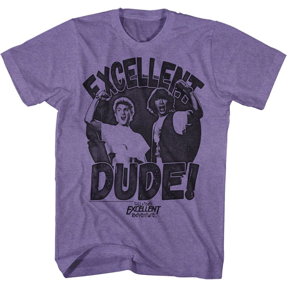 Purple heather Bill & Ted's Excellent Adventure t-shirt featuring Bill and Ted Excellent Dude design
