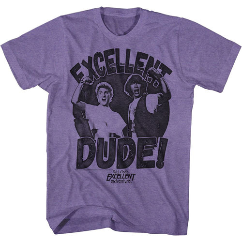 Purple heather Bill & Ted's Excellent Adventure t-shirt featuring Bill and Ted Excellent Dude design