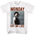 White Bill & Ted's Excellent Adventure t-shirt featuring Bill and Ted Monday Got Me Like meme design