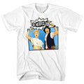 White Bill & Ted's Excellent Adventure t-shirt featuring Bill and Ted Comic illustration design