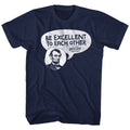 Navy Bill & Ted's Excellent Adventure t-shirt featuring Bill and Ted Excellent Abe Abraham Lincoln design