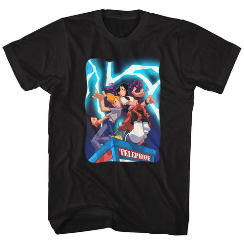 Black Bill & Ted's Excellent Adventure t-shirt featuring Bill and Ted Telephone Tunes phone booth design