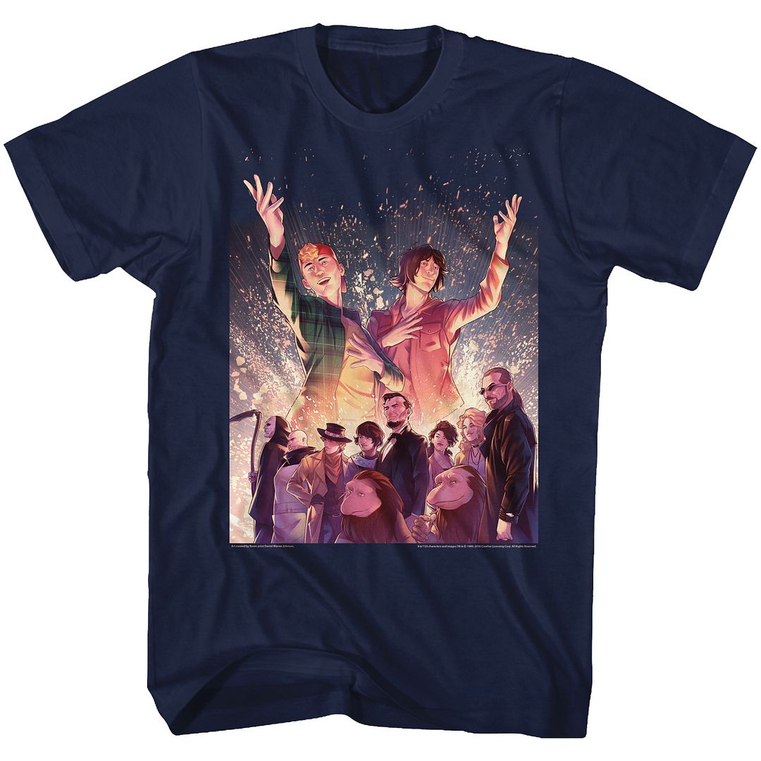 Navy Bill & Ted's Excellent Adventure t-shirt featuring Bill & Ted Sparkle comedy design