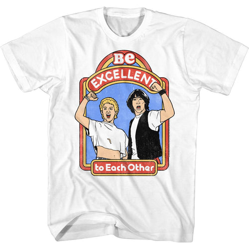 White Bill & Ted's Excellent Adventure t-shirt featuring Bill and Ted Excellent Storybook design