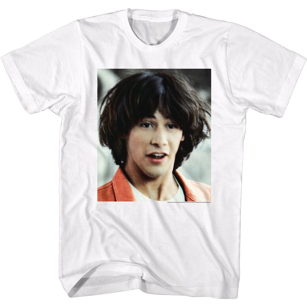 White Bill & Ted's Excellent Adventure t-shirt featuring Bill and Ted Ted Face Keanu Reeves design