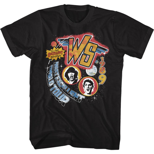 Black Bill & Ted's Excellent Adventure t-shirt featuring Bill & Ted Worldtour comedy design