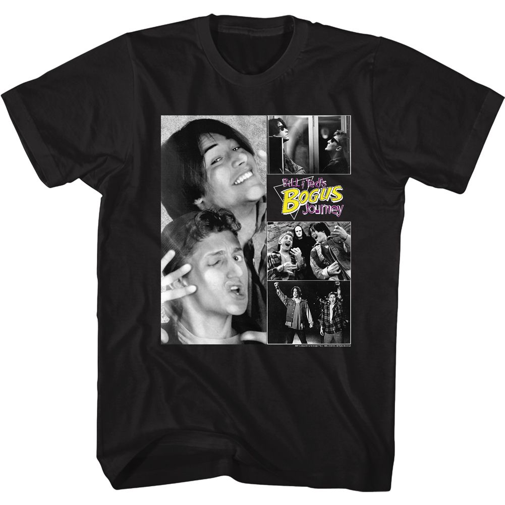 Black Bill & Ted's Excellent Adventure t-shirt featuring Bill and Ted BNT Collage design