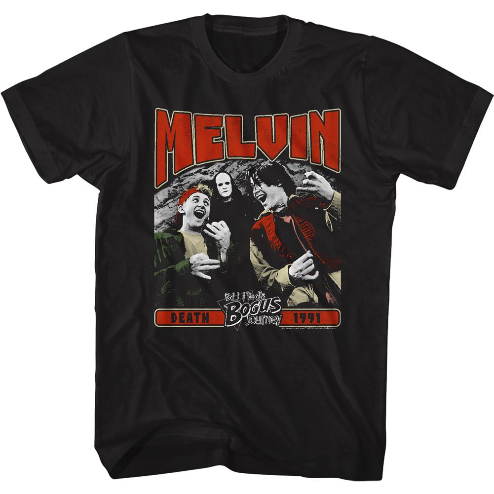 Black Bill & Ted's Excellent Adventure t-shirt featuring Bill and Ted Melvin design