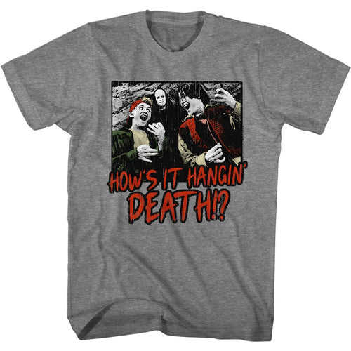 Graphite heather Bill & Ted's Excellent Adventure t-shirt featuring Bill & Ted Hows It Hangin comedy design