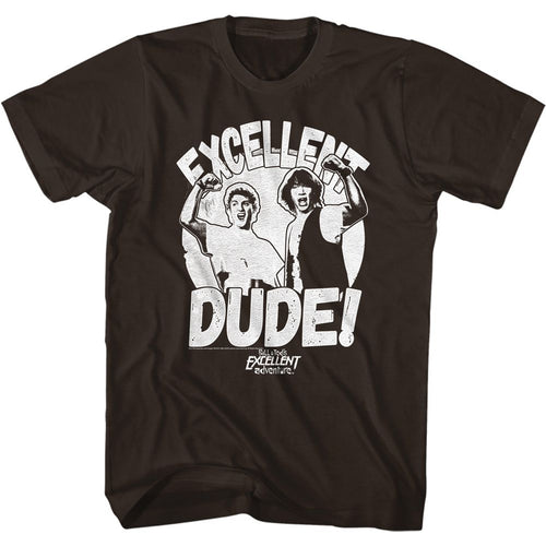 Dark chocolate brown Bill & Ted's Excellent Adventure t-shirt featuring Bill & Ted Whtdudes comedy design
