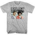 Gray heather Bill & Ted's Excellent Adventure t-shirt featuring Bill and Ted Excellent catchphrase design