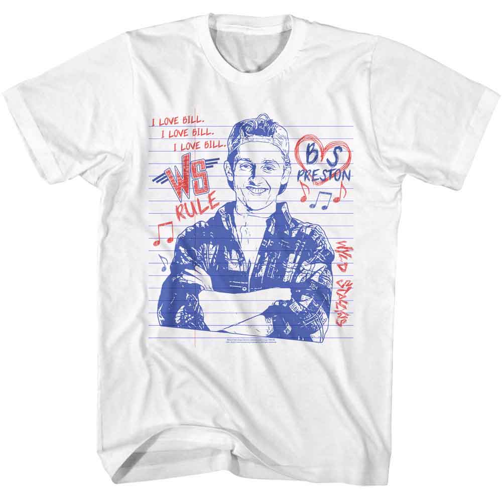 White Bill & Ted's Excellent Adventure t-shirt featuring Bill & Ted Bill Notebook Doodle comedy design