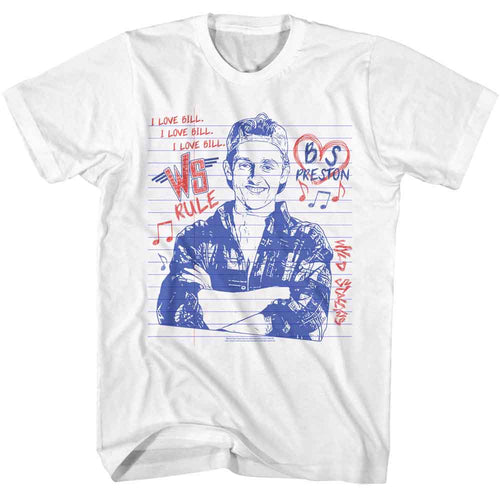White Bill & Ted's Excellent Adventure t-shirt featuring Bill & Ted Bill Notebook Doodle comedy design