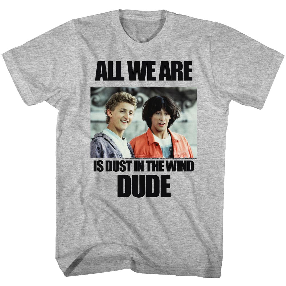 Gray heather Bill & Ted's Excellent Adventure t-shirt featuring Bill & Ted Dustin T Wind comedy design