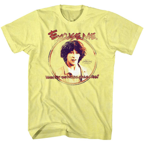 Yellow heather Bill & Ted's Excellent Adventure t-shirt featuring Bill & Ted Excuse Me comedy design