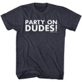 Navy heather Bill & Ted's Excellent Adventure t-shirt featuring Bill and Ted Par Tay party design