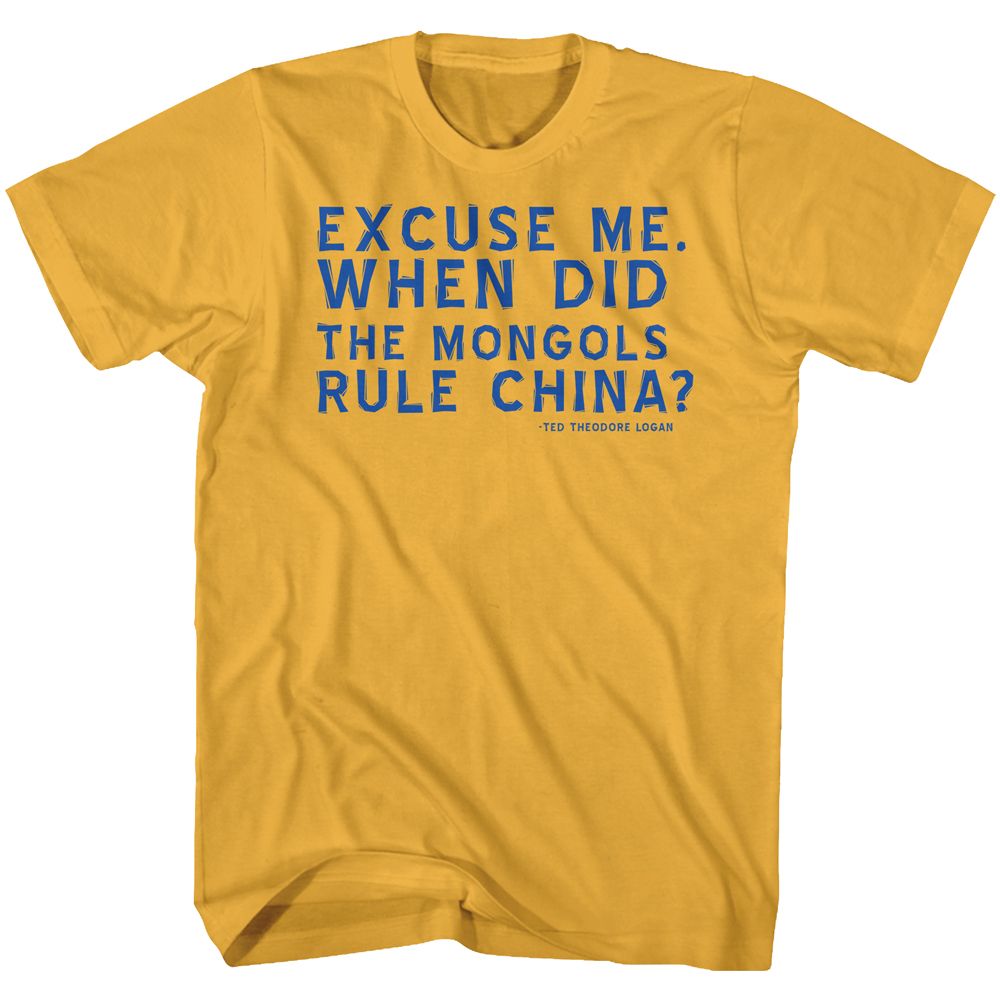 Ginger orange Bill & Ted's Excellent Adventure t-shirt featuring Bill & Ted Excuses comedy design