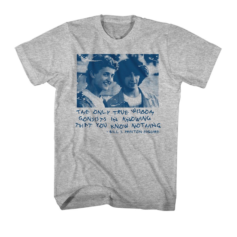 Gray heather Bill & Ted's Excellent Adventure t-shirt featuring Bill & Ted Knowing Nothing Halftone comedy design