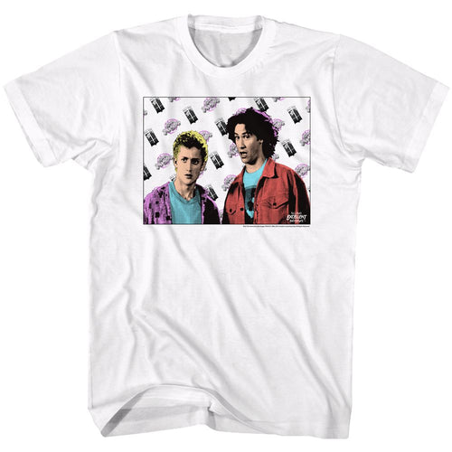White Bill & Ted's Excellent Adventure t-shirt featuring Bill & Ted Flyin comedy design