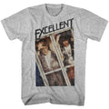 Gray heather Bill & Ted's Excellent Adventure t-shirt featuring Bill and Ted Excellent catchphrase design
