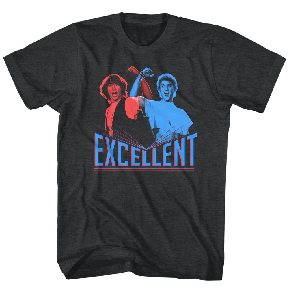 Black heather Bill & Ted's Excellent Adventure t-shirt featuring Bill & Ted 3D Excellent comedy design