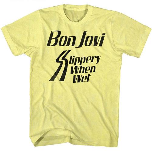 Yellow heather Bon Jovi t-shirt featuring Bon Jovi Slippery When Wet 1986 album design