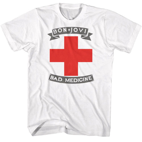 White Bon Jovi t-shirt featuring Bon Jovi Bad Medicine 1988 song design