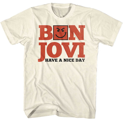 Natural Bon Jovi t-shirt featuring Bon Jovi Have A Nice Day 2005 album design