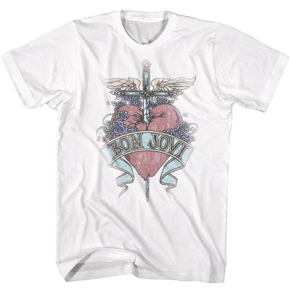 White Bon Jovi t-shirt featuring Bon Jovi Pierced Heart design
