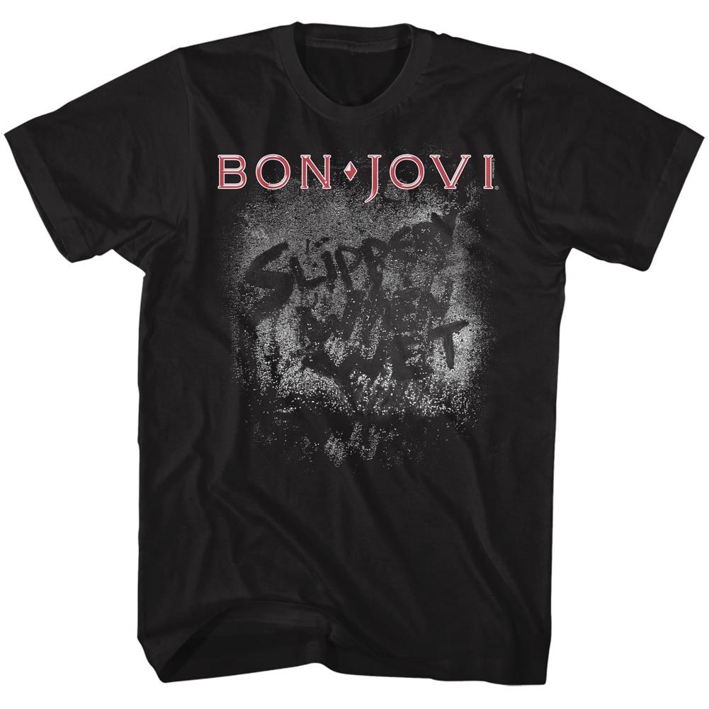 Black Bon Jovi t-shirt featuring Bon Jovi More Slippery When Wet design