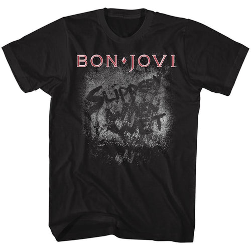 Black Bon Jovi t-shirt featuring Bon Jovi More Slippery When Wet design