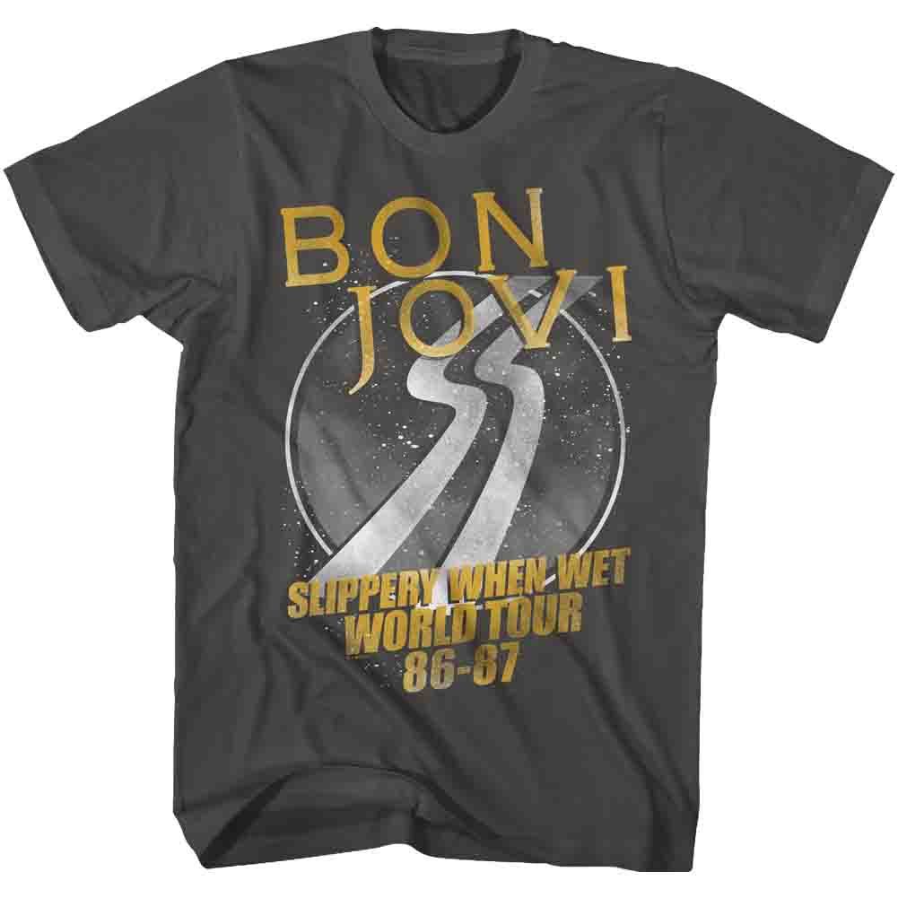 Smoke gray Bon Jovi t-shirt featuring Bon Jovi World Tour design