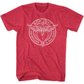 Red heather Bon Jovi t-shirt featuring Bon Jovi You Give Love A Bad Name 1986 song design