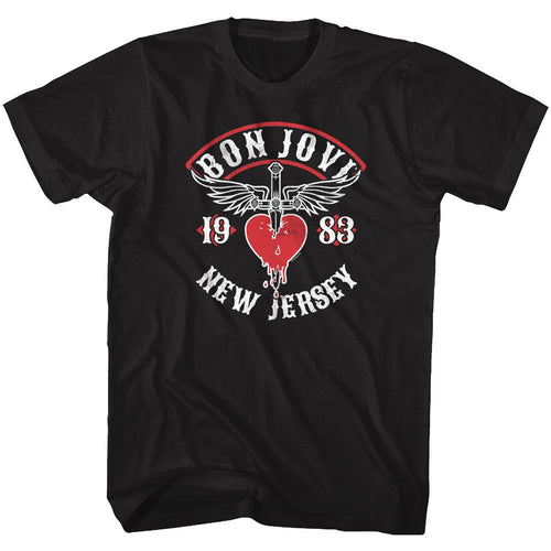 Black Bon Jovi t-shirt featuring Bon Jovi NJ38 New Jersey design