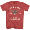 Red heather Bon Jovi t-shirt featuring Bon Jovi Heart And Dagger design