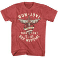 Red heather Bon Jovi t-shirt featuring Bon Jovi Bad Medicine 1988 song design
