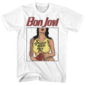 White Bon Jovi t-shirt featuring Bon Jovi Slippery When Wet 1986 album full title design