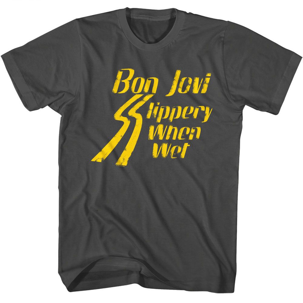 Smoke gray Bon Jovi t-shirt featuring Bon Jovi Bright Slippery When Wet design