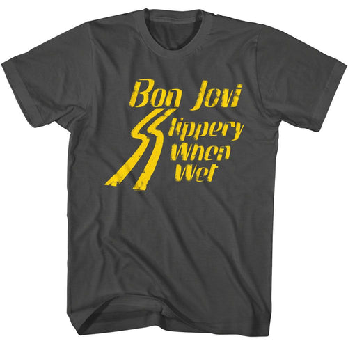 Smoke gray Bon Jovi t-shirt featuring Bon Jovi Bright Slippery When Wet design