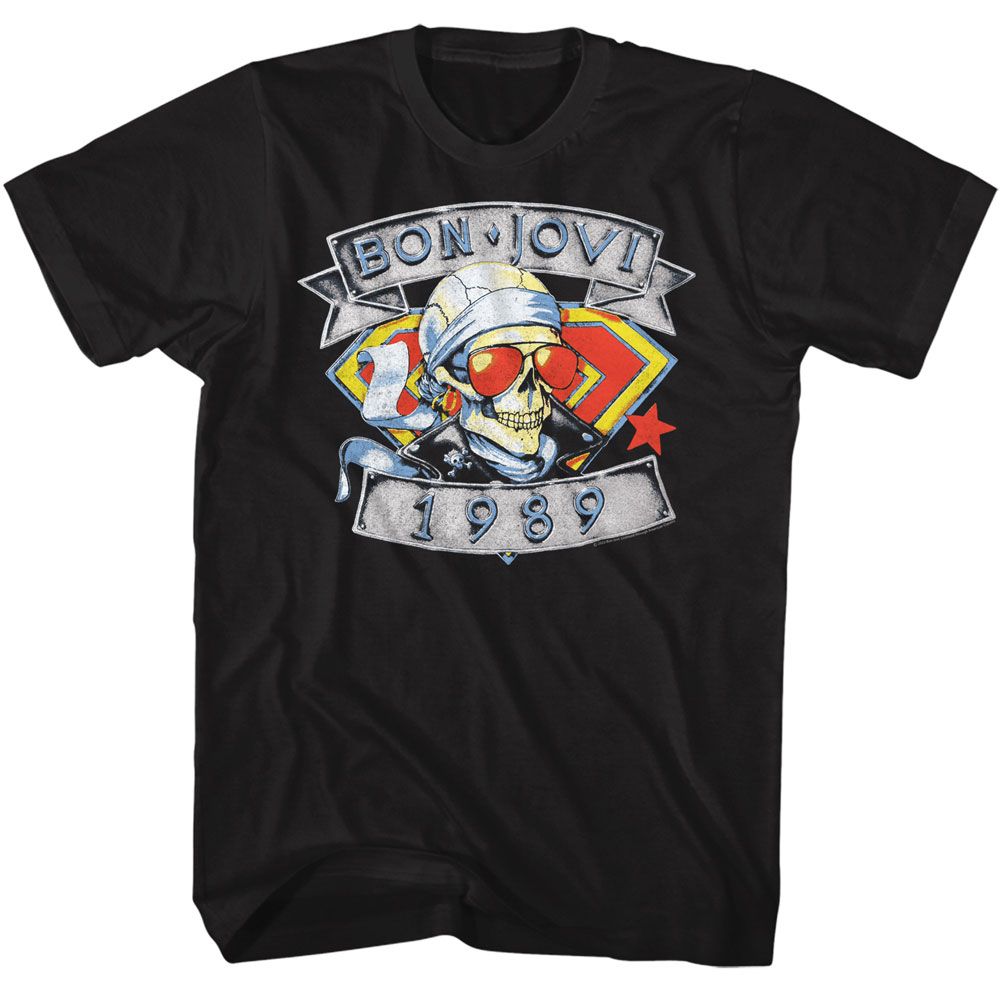 Black Bon Jovi t-shirt featuring Bon Jovi 1989 Skull Man design