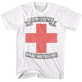 White Bon Jovi t-shirt featuring Bon Jovi Bad Medicine Cross design