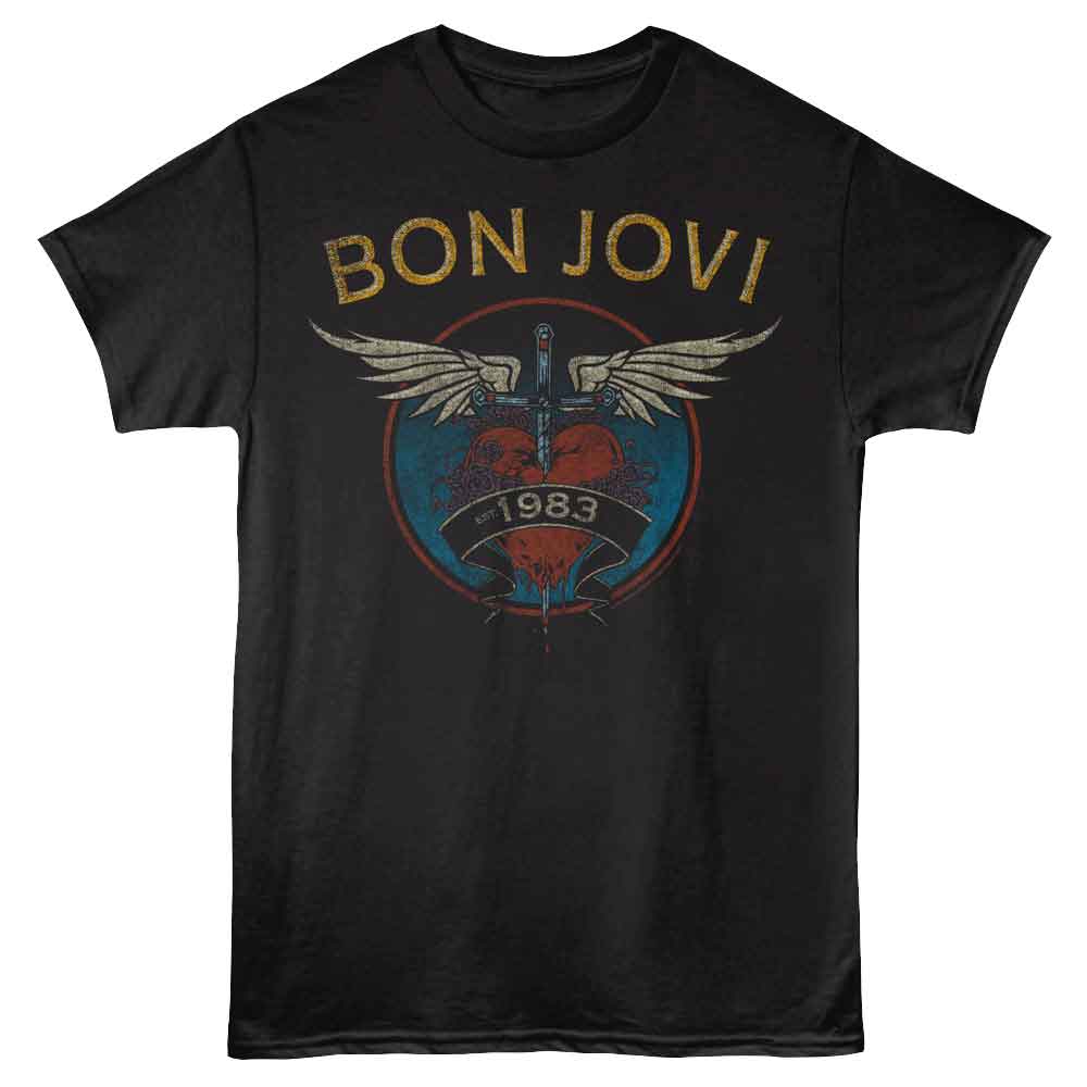Black Bon Jovi t-shirt featuring Bon Jovi Est 1983 founding year design
