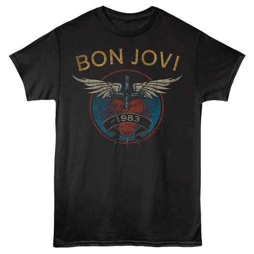 Black Bon Jovi t-shirt featuring Bon Jovi Est 1983 founding year design