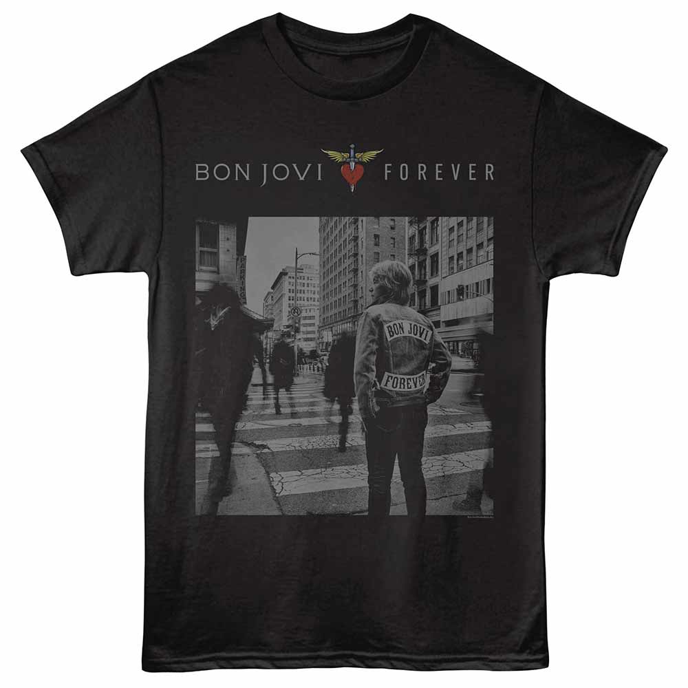Black Bon Jovi t-shirt featuring a Album Cover design