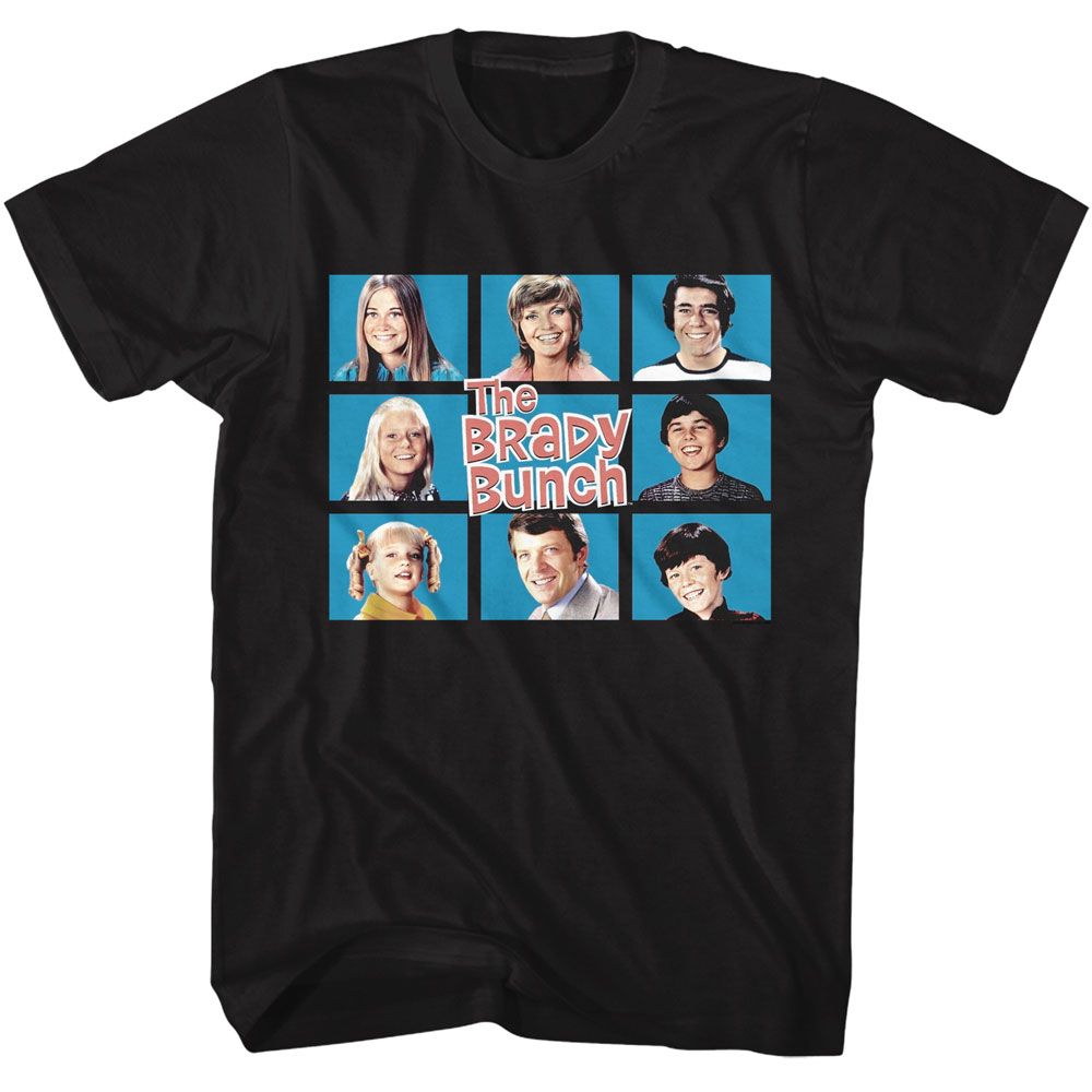 Black The Brady Bunch t-shirt featuring Brady Bunch Intro Boxes nine-square grid design
