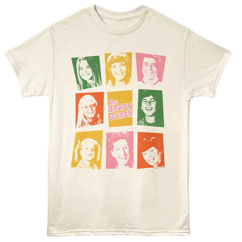 Natural The Brady Bunch t-shirt featuring Brady Bunch Intro Squares multi-color grid design