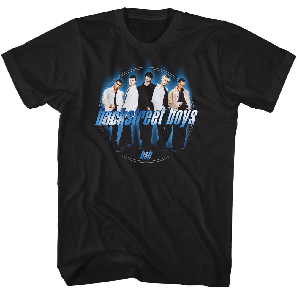 Black Backstreet Boys t-shirt featuring Backstreet Boys Blue Circle logo design