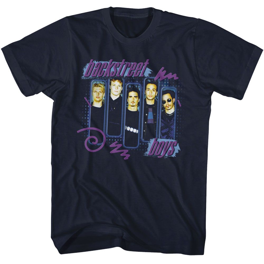 Navy Backstreet Boys t-shirt featuring Backstreet Boys Boxes grid design
