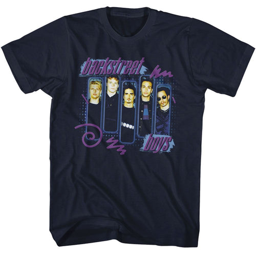 Navy Backstreet Boys t-shirt featuring Backstreet Boys Boxes grid design